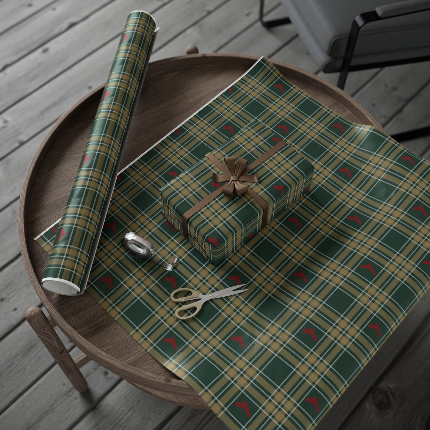 Plaid Guns Wrapping Paper