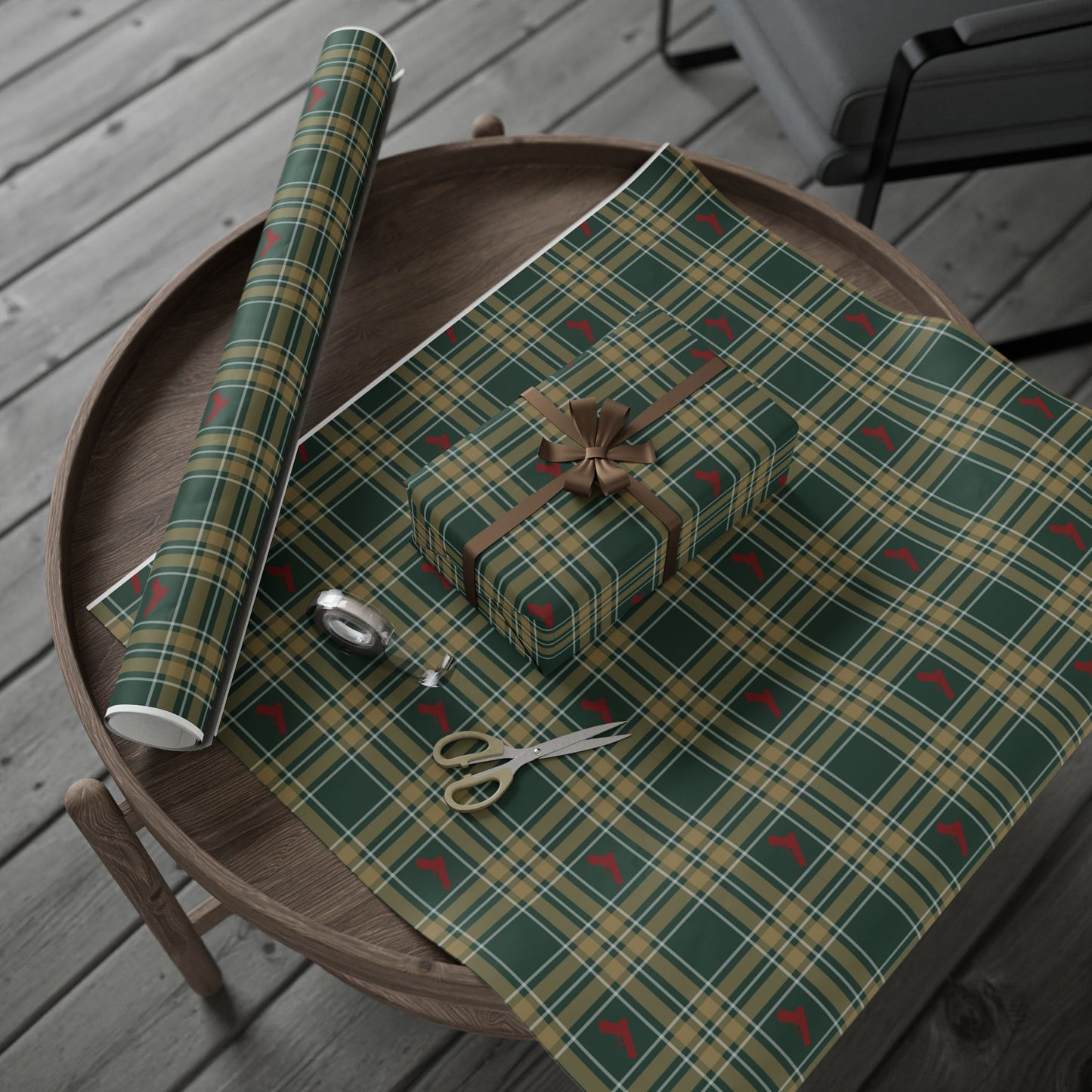 Plaid Guns Wrapping Paper