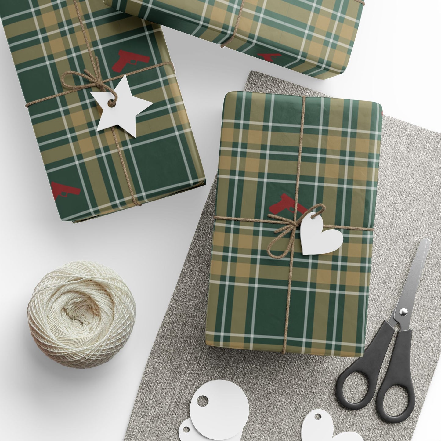 Plaid Guns Wrapping Paper
