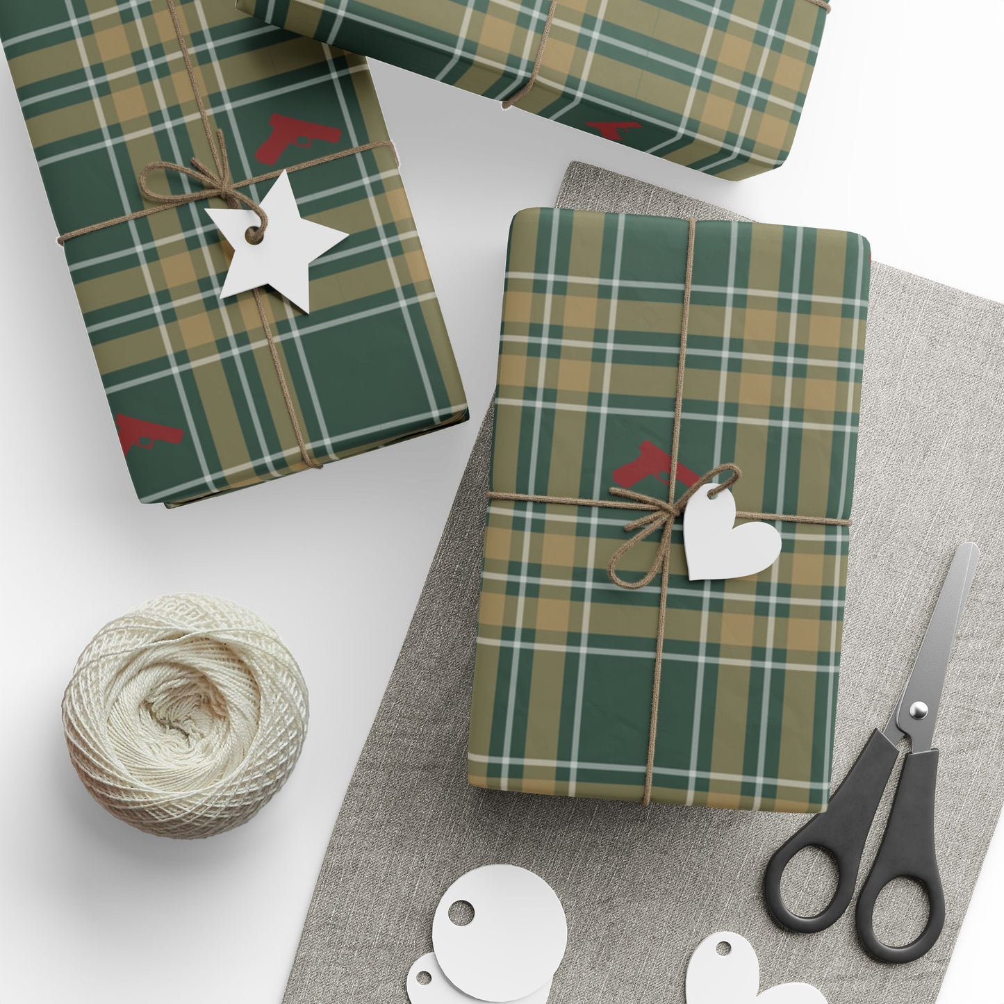 Plaid Guns Wrapping Paper